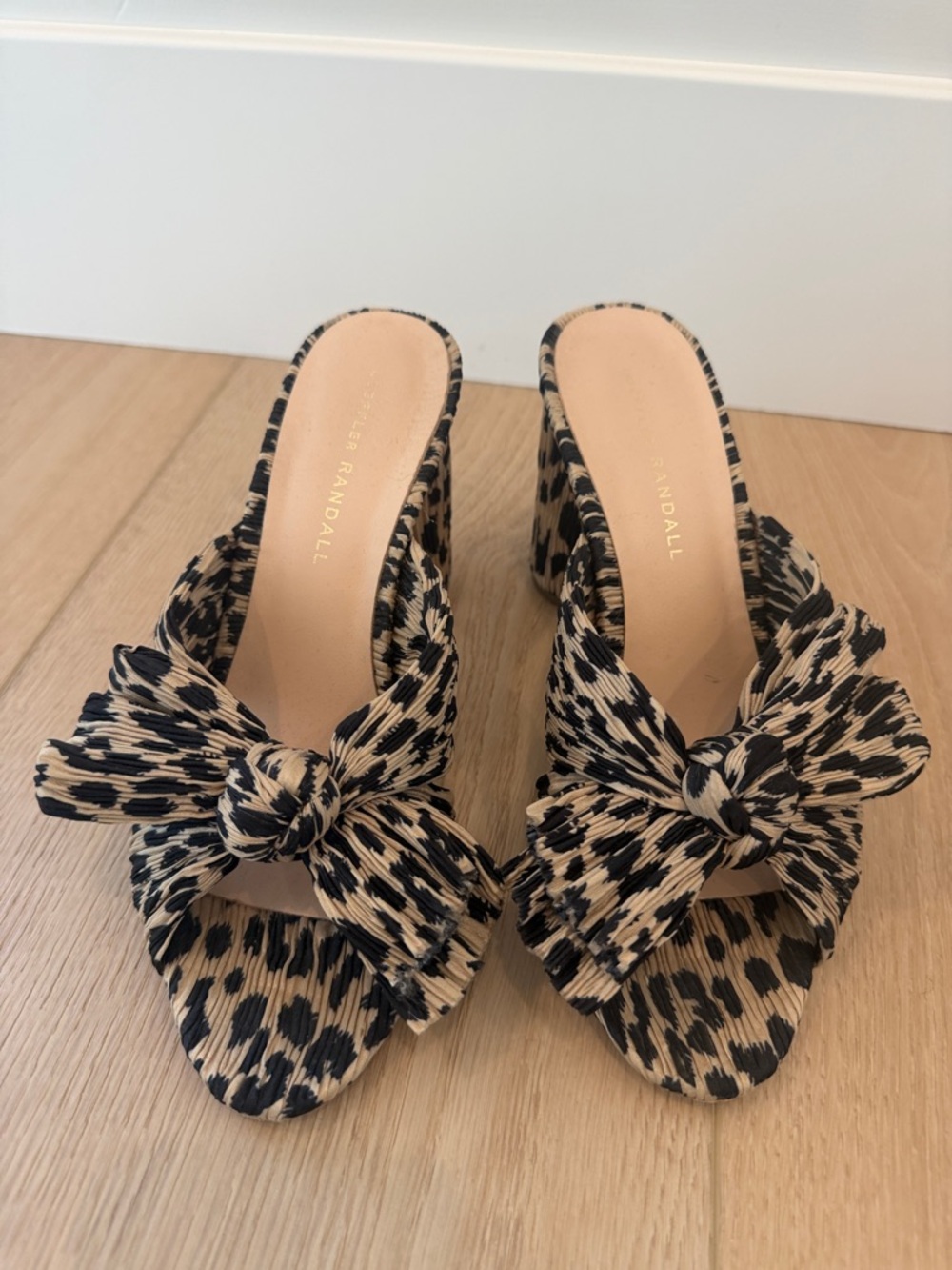 Loeffler Randall Knotted Leopard-Print Mules in Black and Cream